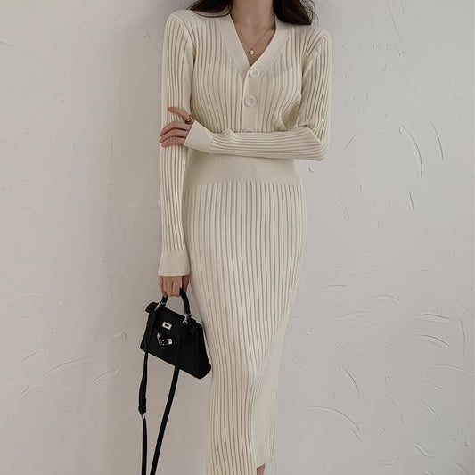 Slim Fit V-Neck Sweater Dress