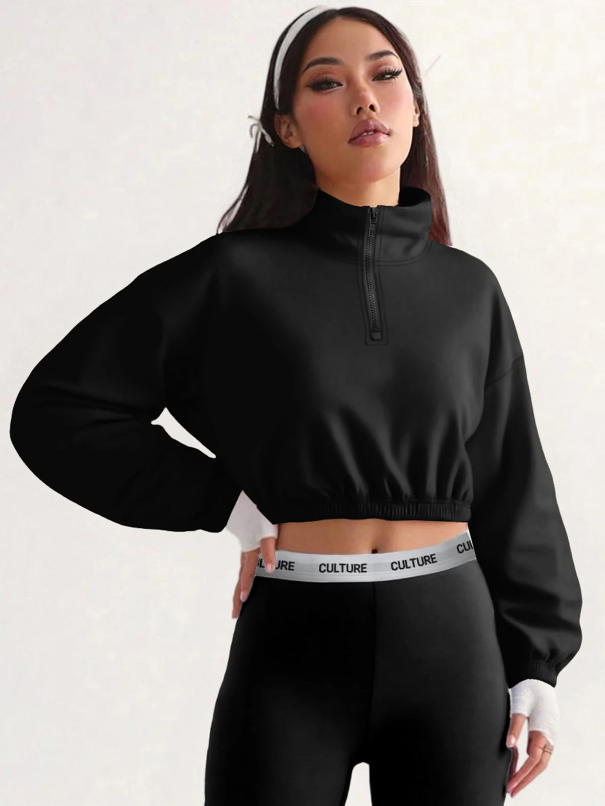 Zip Pullover –  Ribbed Waist Sweatshirt