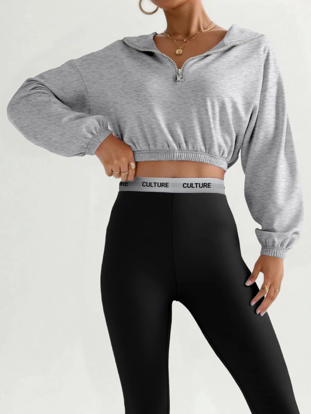 Zip Pullover –  Ribbed Waist Sweatshirt