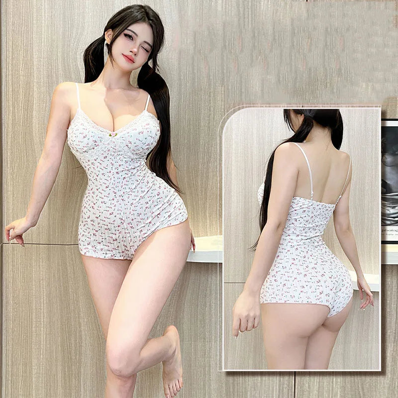 Floral Lace Trim Bodysuit Romper