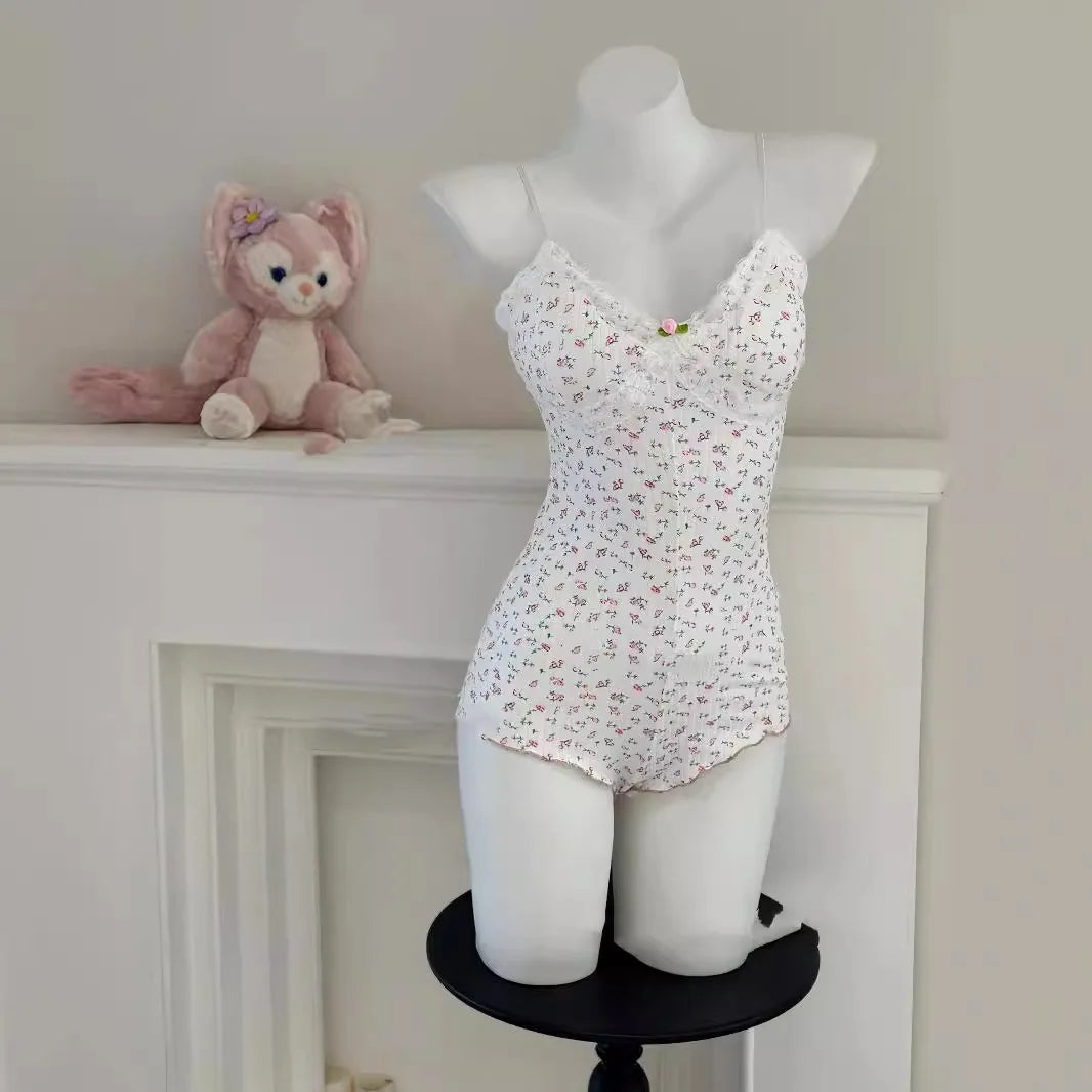 Floral Lace Trim Bodysuit